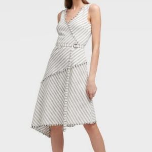 DKNY Striped Fringe Asymmetrical Dress